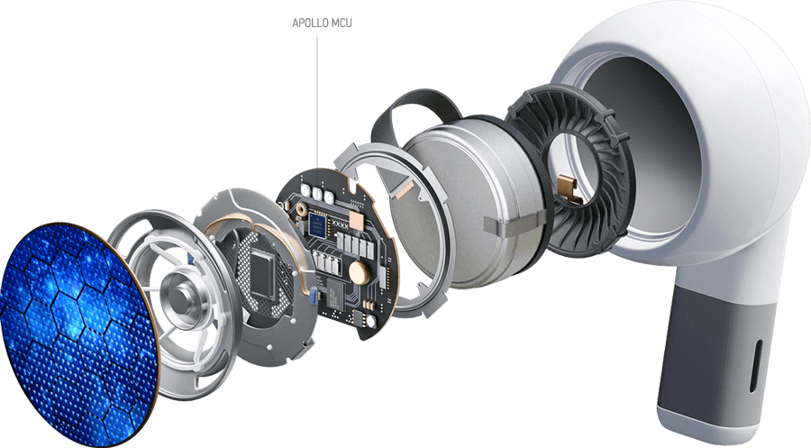 hearable device with components exposed