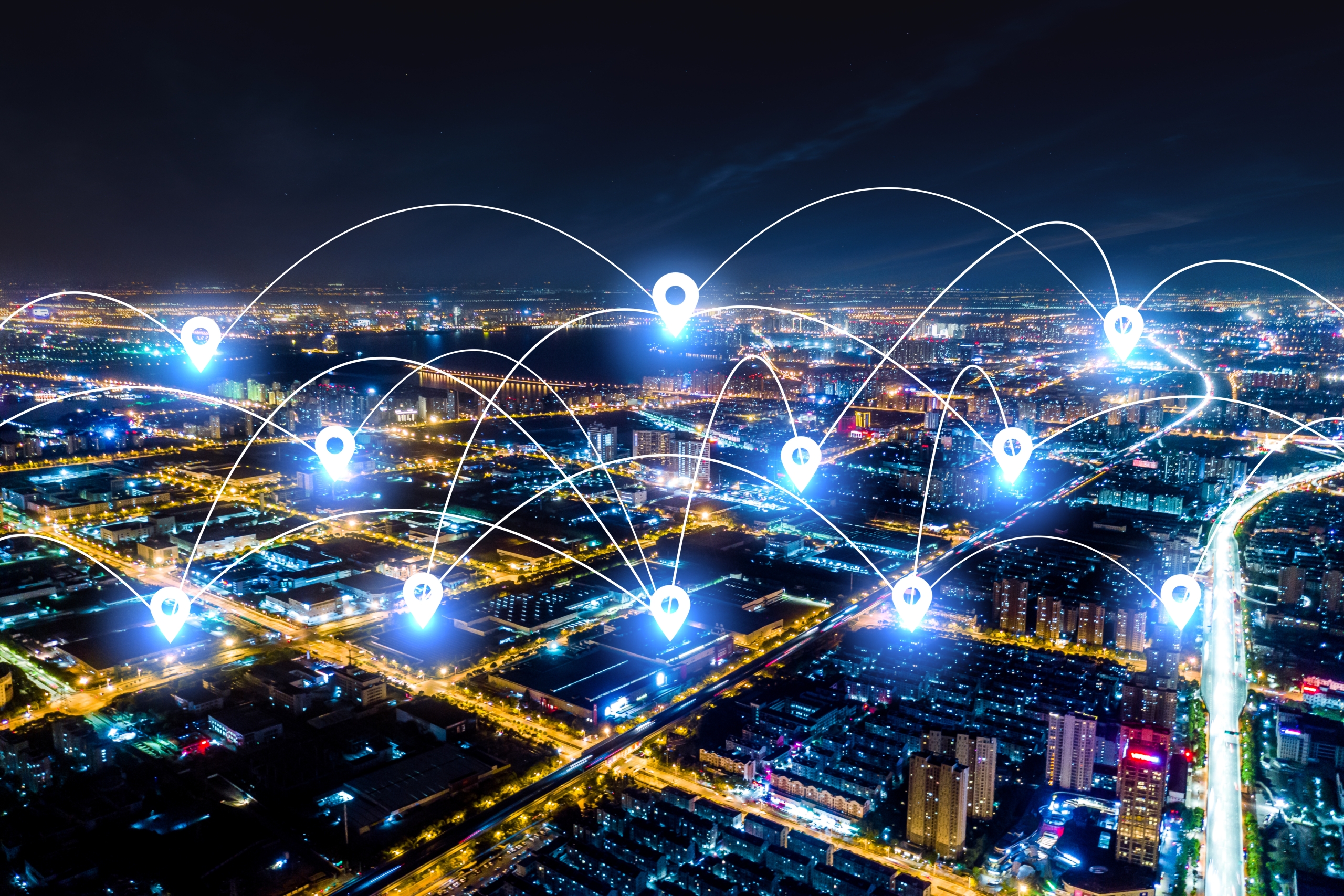 Modern city with wireless network connection concept