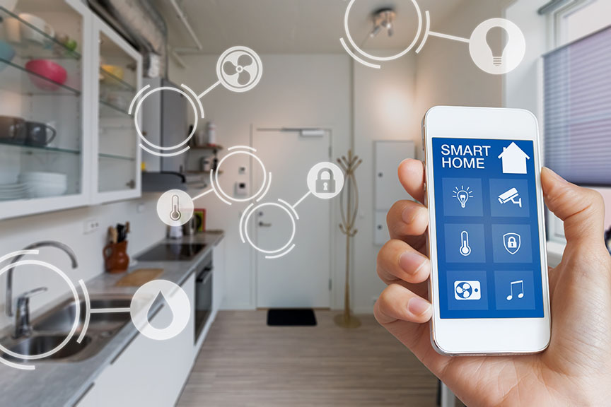 Smart home technology interface on smartphone app