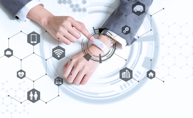 white smartwatch and IoT concept wearable device