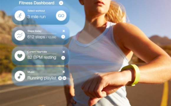 Exercising woman with health tracker