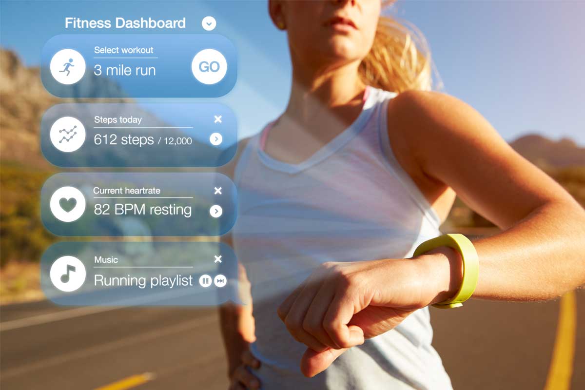 Exercising woman with health tracker