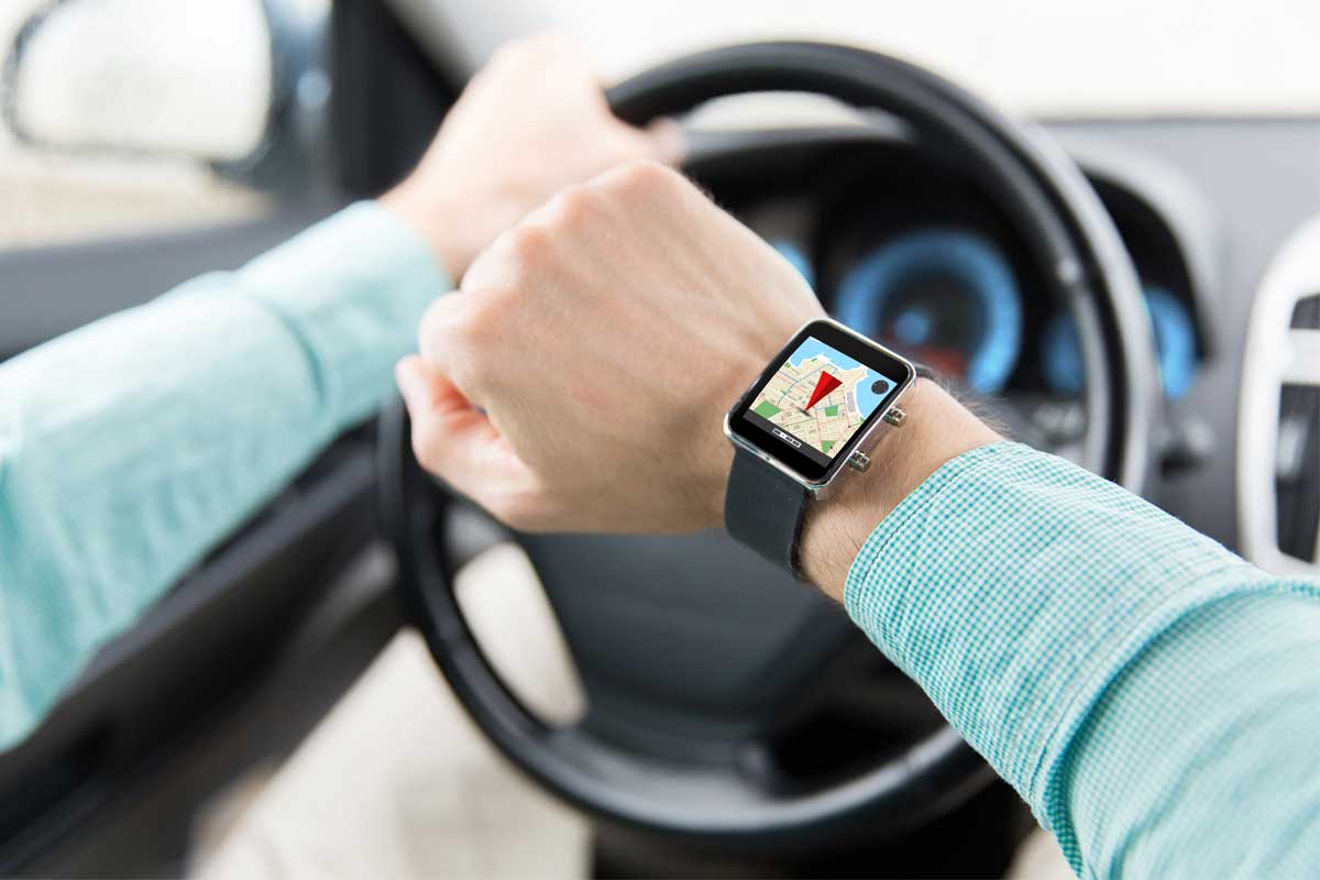 Driver using GPS on smartwatch