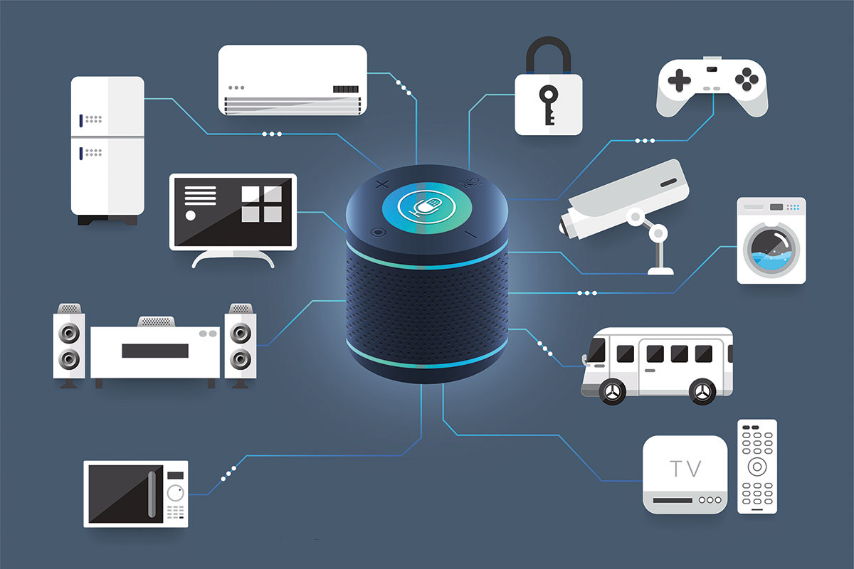 Voice assistant speaker with compatible IoT devices