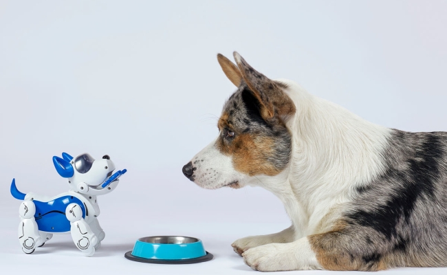 Dog with interactive pet toy