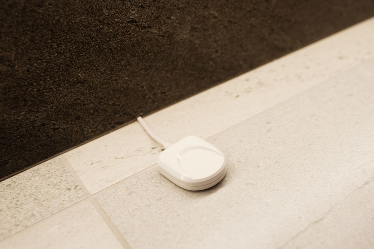 Flood sensor on bathroom floor