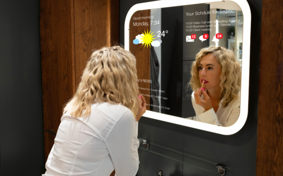 Woman using smart mirror