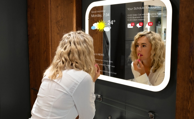 Woman using smart mirror