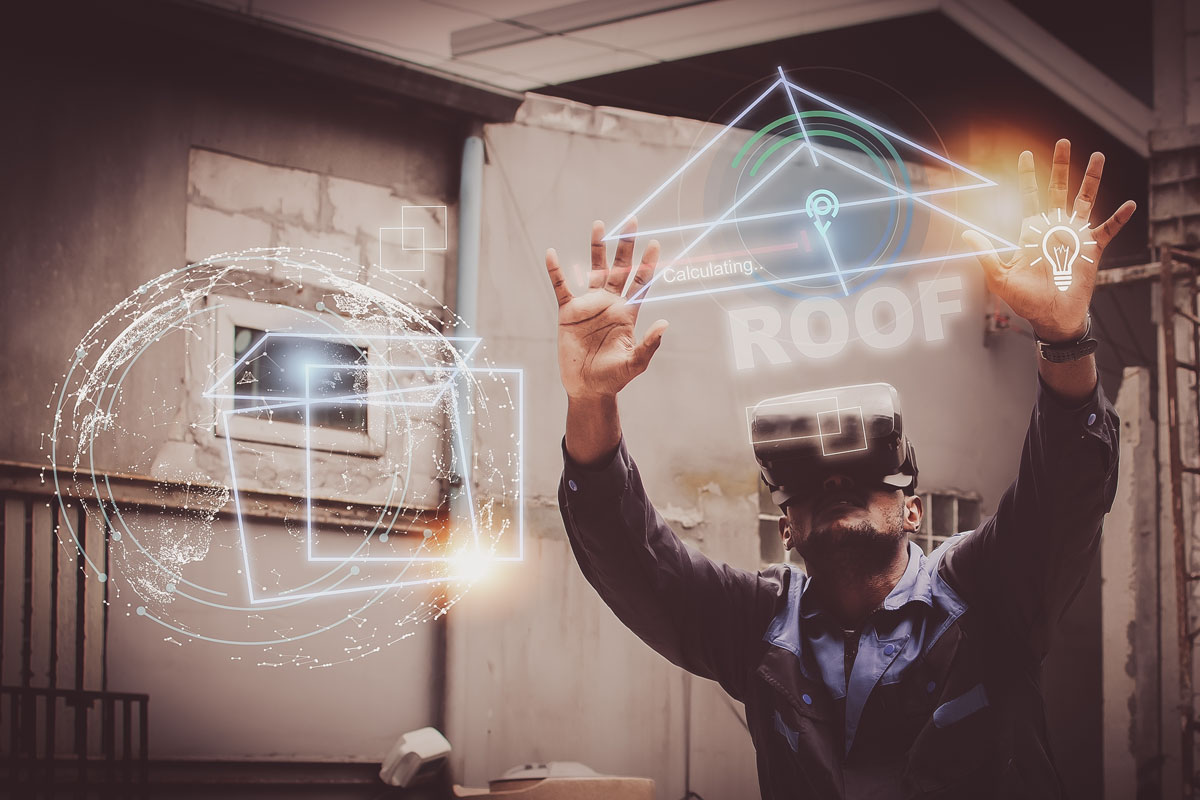 Civil engineer using VR headset