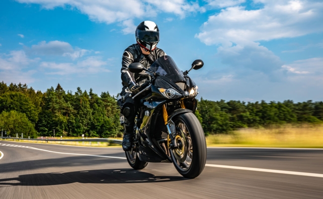 Motorcyclist with smart helmet