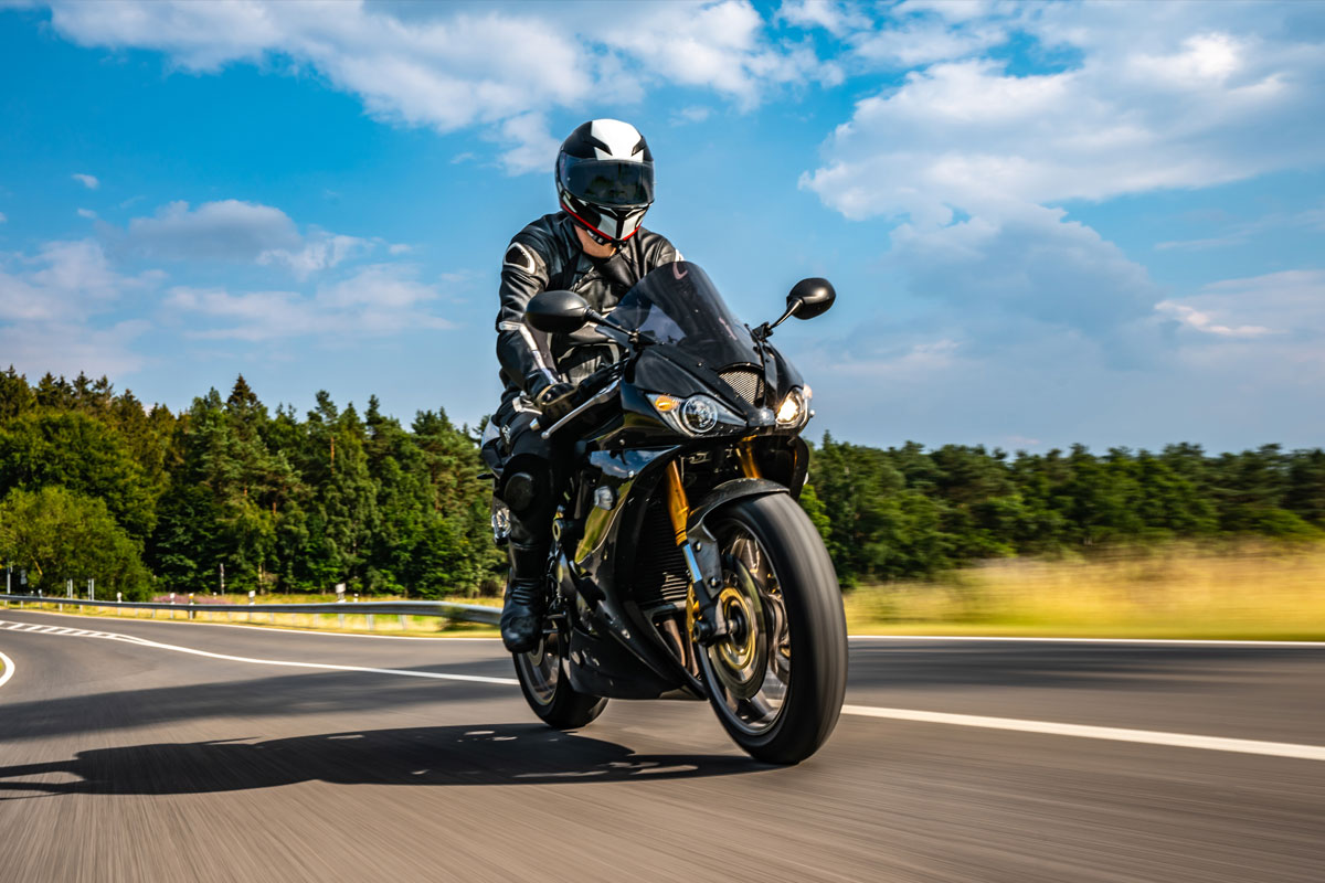 Motorcyclist with smart helmet