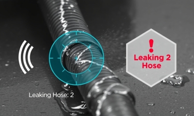 Flux Schnell A closeup image of a leaking industrial hose with 0