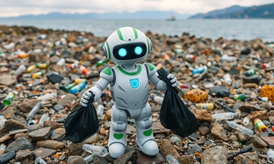 Flux Schnell A cute white humanoid robot with green accents on 0