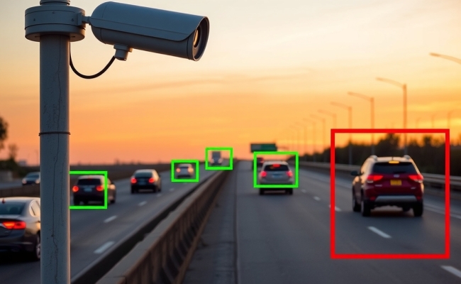 Flux Schnell A highway scene at dusk with warm orange lighting 0