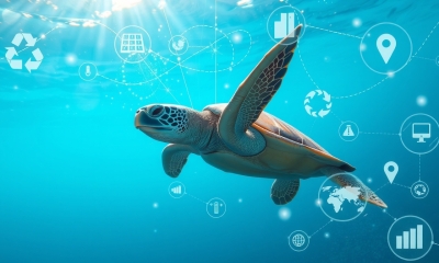 Flux Schnell A vibrant underwater scene featuring a sea turtle 2